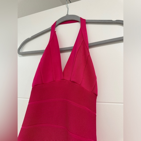 Herve Leger hot pink halter bandage mini dress formal cocktail designer luxury M - Picture 10 of 12
